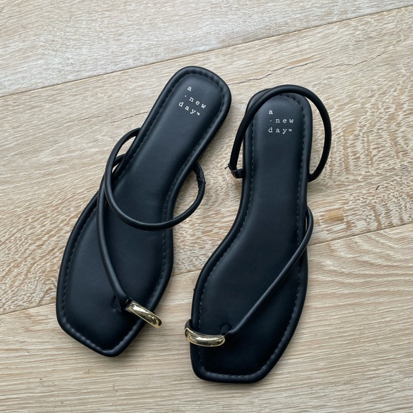 a new day Shoes - A New Day Black and Gold Sandals